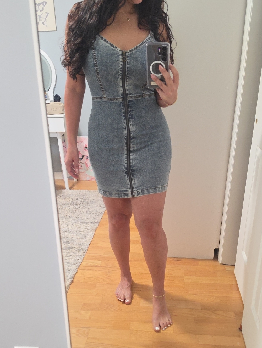 Washed Black Denim Zip-Front Mini Dress - Picture 2 of 7